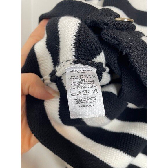 LOFT Black White Striped Cardigan Parisian Chic Minimalist Size M - Picture 6 of 6